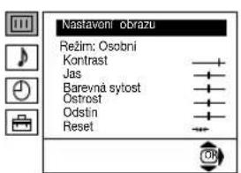 Nastaveni obrazu Režim: Osobni Kontrast Jas Barevná sytost Ostrost Odstin Reset
