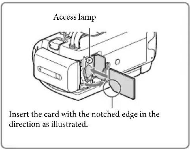 SONY HDR-CX580VE - Open the cover, and insert the memory card until it clicks. - 1
