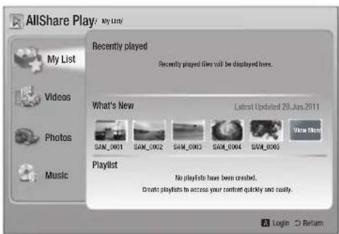 SAMSUNG HT-E4550K - Using the AllShare Play Screen - 1
