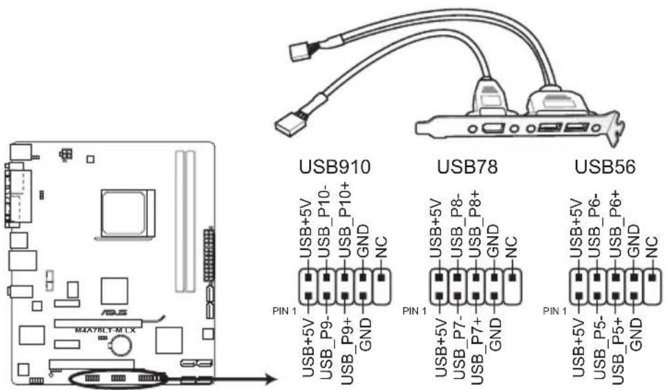 ASUS M4A78LT-M LX - USB connectors (10-1 pin USB56, USB78, USB910) - 1