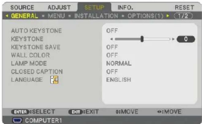 NEC NP500WS - Press the MENU button. - 1