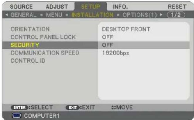 NEC NP500WS - To enable the Security function: - 1