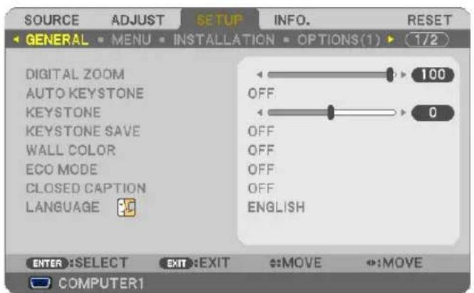 NEC NP310 - Press the ▶ button to select [SETUP] and press the ENTER button. - 1
