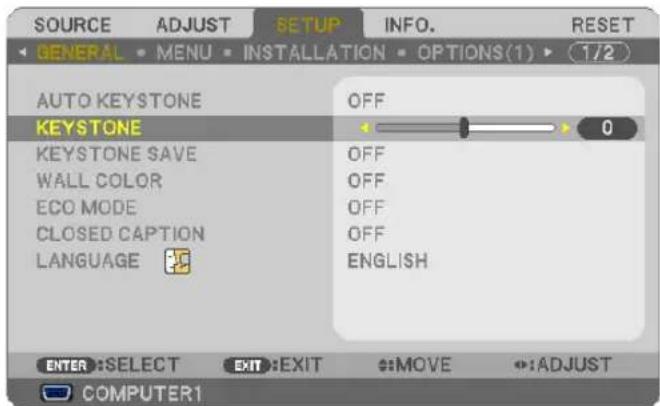 NEC NP310 - Press the ▼ button to select [KEYSTONE]. - 1