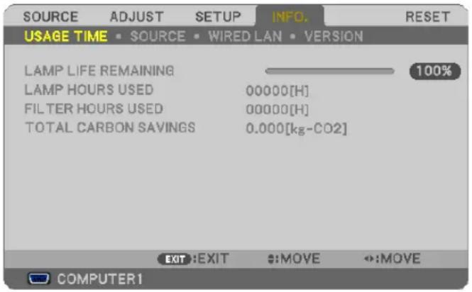 NEC NP410W - ⑦ Menu Descriptions &amp; Functions [INFO.] - 1