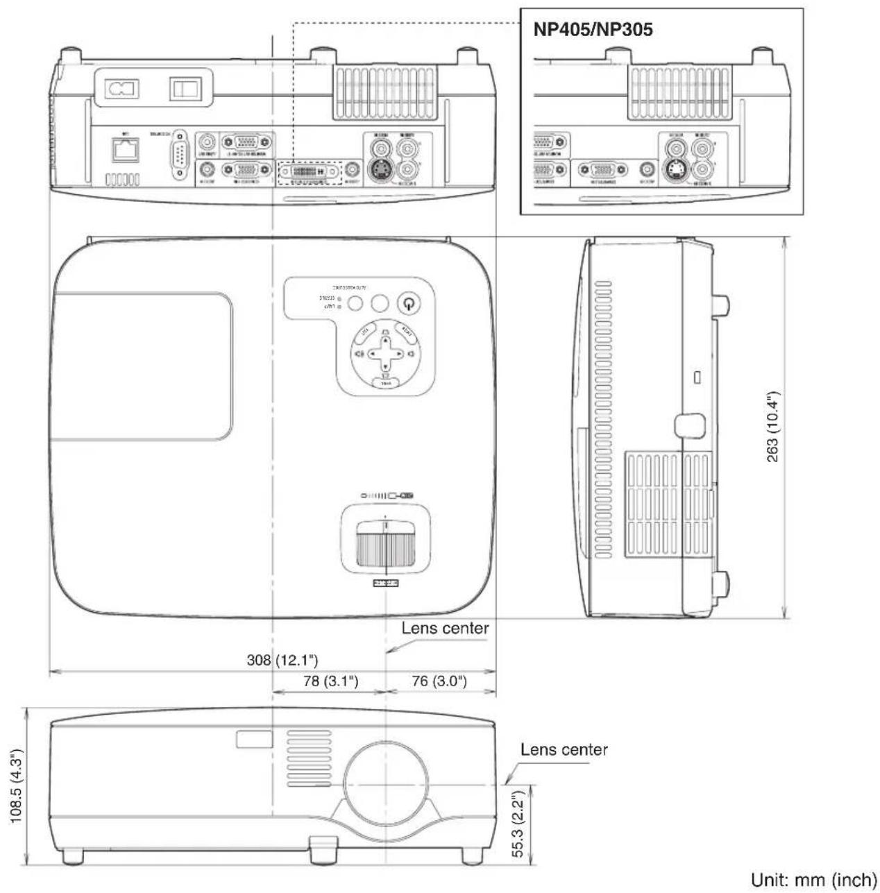 NEC NP410W - ③ Cabinet Dimensions - 1