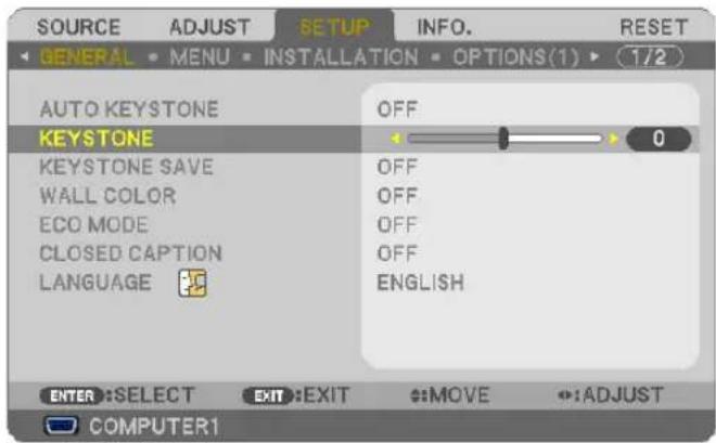 NEC NP410W - Press the ▼ button to select [KEYSTONE]. - 1