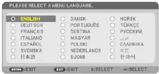 NEC NP410W - Use the ▲, ▼, ◀ or ▶ button to select one of the 21 languages from the menu. - 1