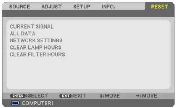 NEC NP410W - ⑧ Menu Descriptions &amp; Functions [RESET] - 1