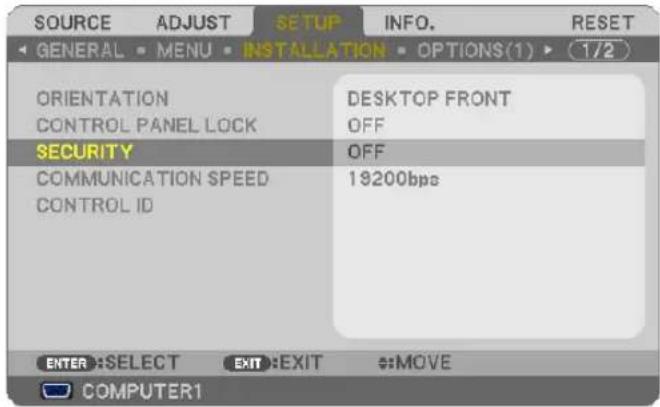 NEC NP410W - To enable the Security function: - 1