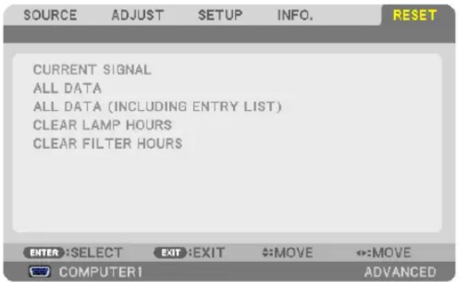 NEC PA550W - ⑧ Menu Descriptions &amp; Functions [RESET] - 1