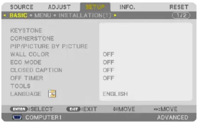 NEC PA550W - ⑥ Menu Descriptions &amp; Functions [SETUP] - 1