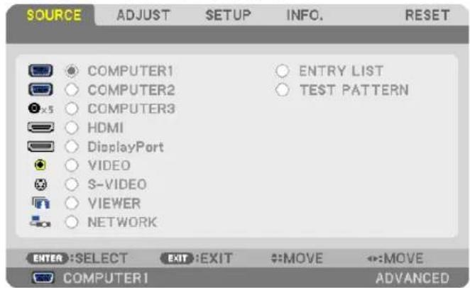 NEC PA550W - Press the ◀ or ▶ button to select [SOURCE]. - 1