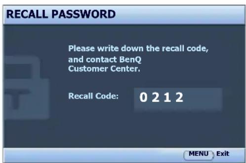 BENQ MX501 - Entering the password recall procedure - 1