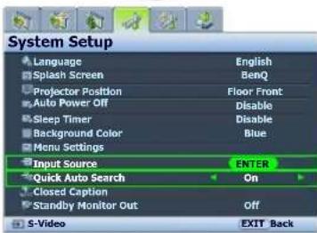 BENQ SH960 - To select the video source: - 2