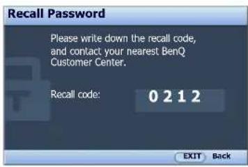 BENQ SH960 - Entering the password recall procedure - 1