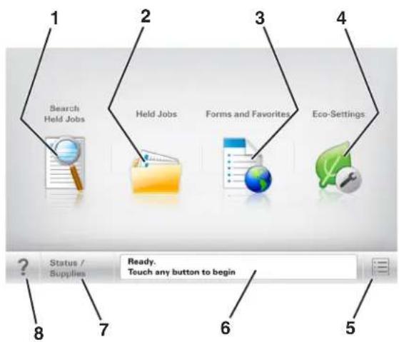LEXMARK MS811dn - Understanding the home screen - 1