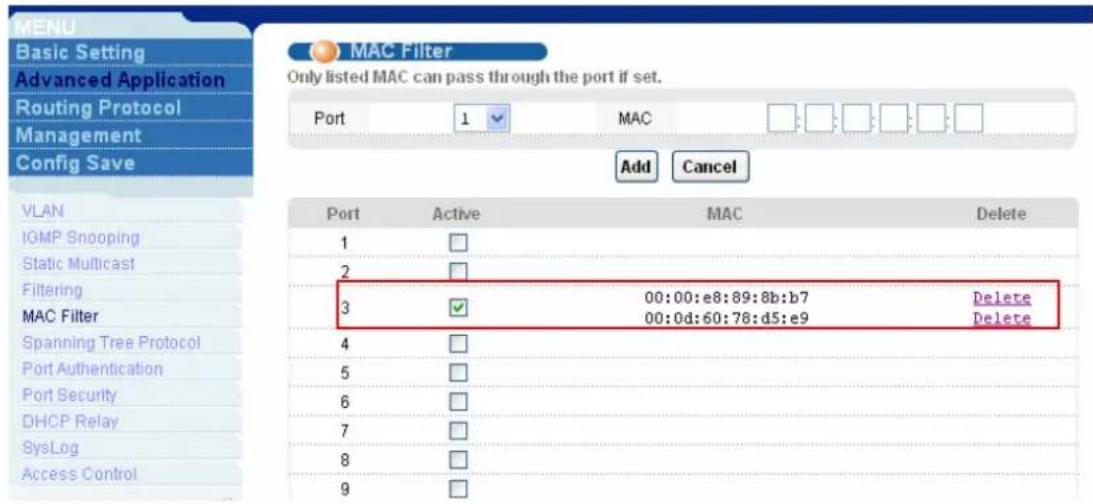 ZYXEL IES-1248-51A ADSL 2+ - Set up MAC filter - 2