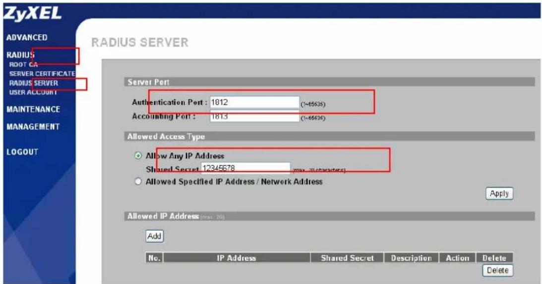 ZYXEL IES-1248-51A ADSL 2+ - RADIUS server setup - 1