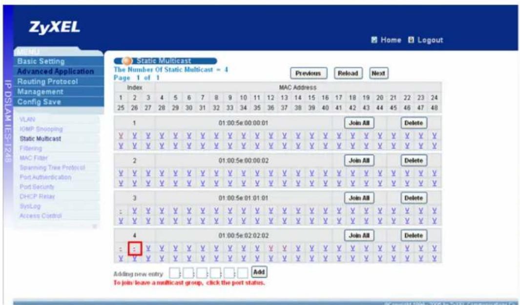 ZYXEL IES-1248-51A ADSL 2+ - How to configure Static Multicast filter - 6