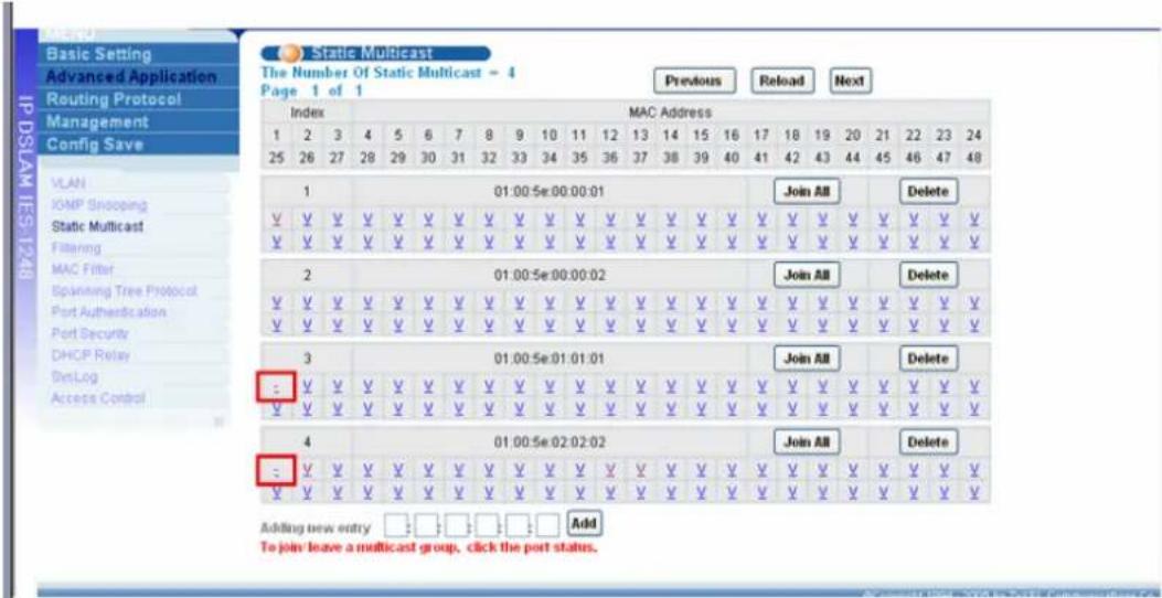 ZYXEL IES-1248-51A ADSL 2+ - How to configure Static Multicast filter - 5
