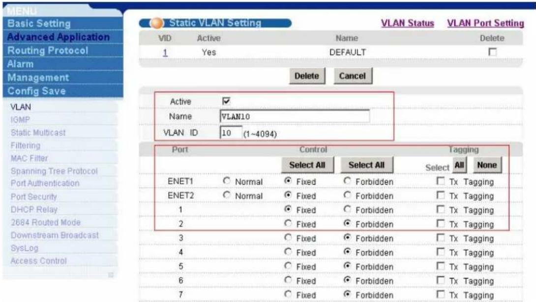 ZYXEL IES-1248-51A ADSL 2+ - VLAN settings - 2