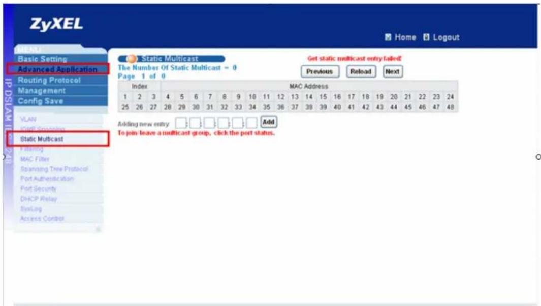 ZYXEL IES-1248-51A ADSL 2+ - How to configure Static Multicast filter - 1
