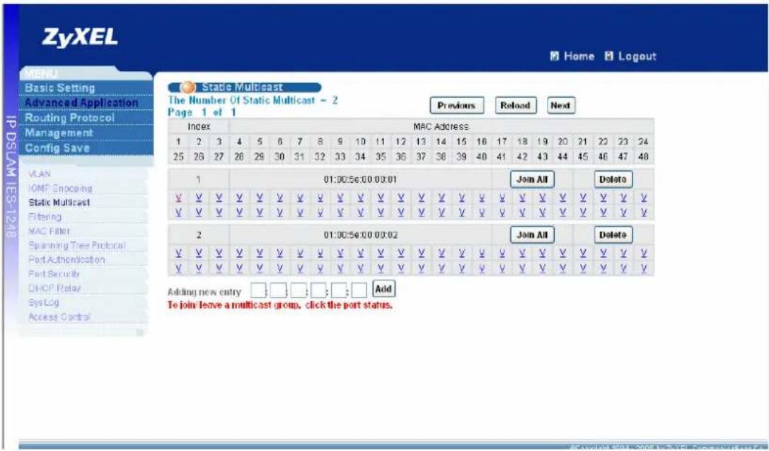 ZYXEL IES-1248-51A ADSL 2+ - How to configure Static Multicast filter - 3