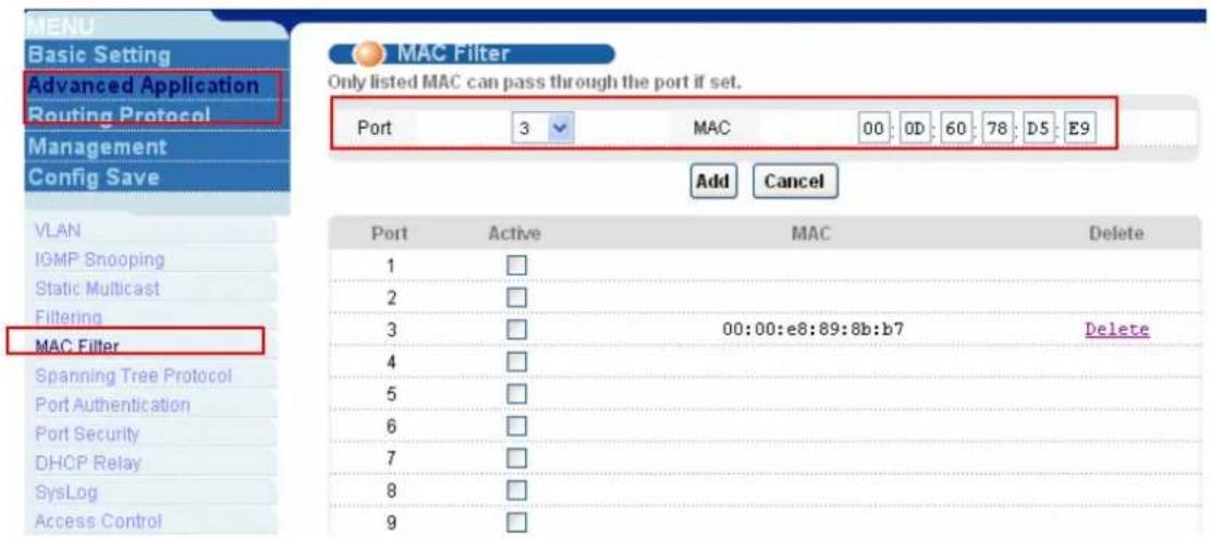 ZYXEL IES-1248-51A ADSL 2+ - Set up MAC filter - 1