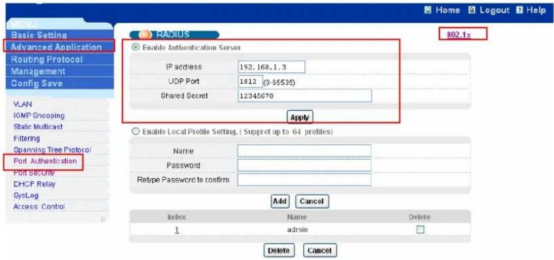 ZYXEL IES-1248-51A ADSL 2+ - RADIUS settings: - 1