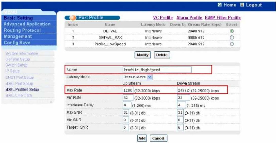 ZYXEL IES-1248-51A ADSL 2+ - Profiles settings - 3