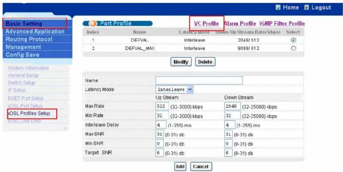 ZYXEL IES-1248-51A ADSL 2+ - VC profile setup - 1