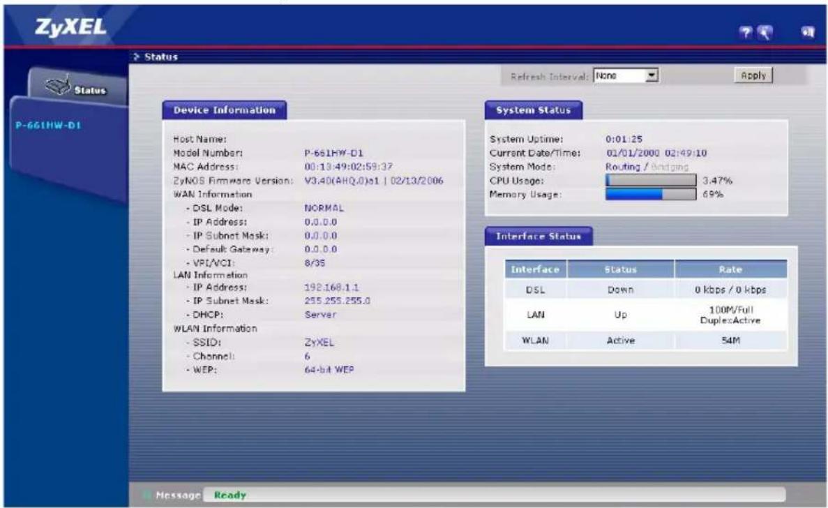 ZYXEL P-661HW-D1 - Status Page - 2