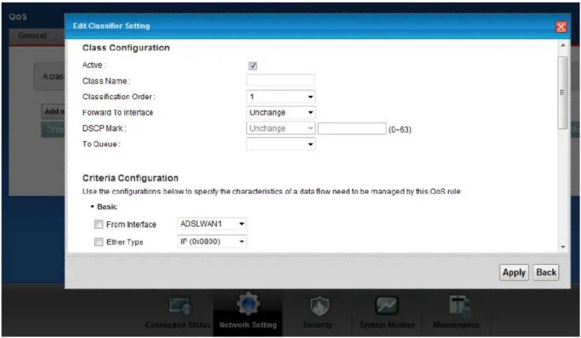 ZYXEL P-661HNU-F1 - The Class Configuration Screen - 1