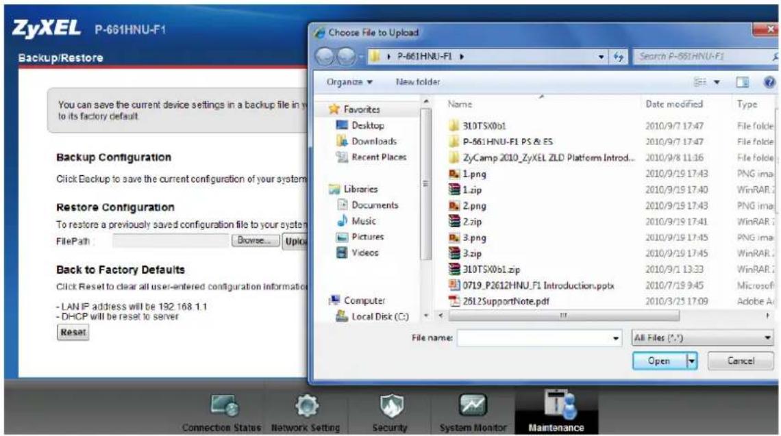 ZYXEL P-661HNU-F1 - Upload Configuration via web GUI - 2