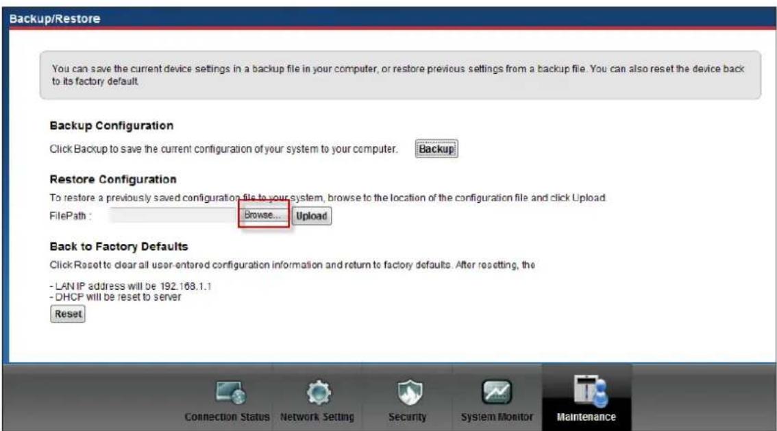 ZYXEL P-661HNU-F1 - Upload Configuration via web GUI - 1