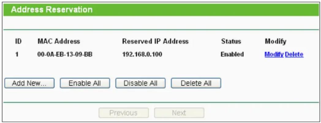 TP-LINK TL-WR700N - Address Reservation - 1