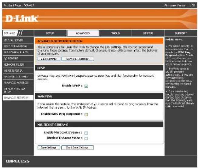 D-LINK DIR-412 - Advanced Network Settings - 1