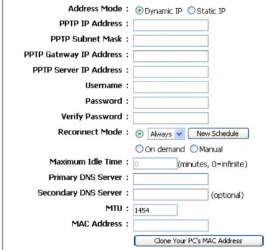 D-LINK DIR-412 - Manual Configuration (WAN Mode) PPTP (Username/Password) - 1