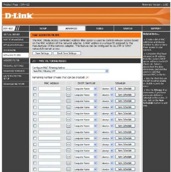 D-LINK DIR-412 - Network Filters - 1