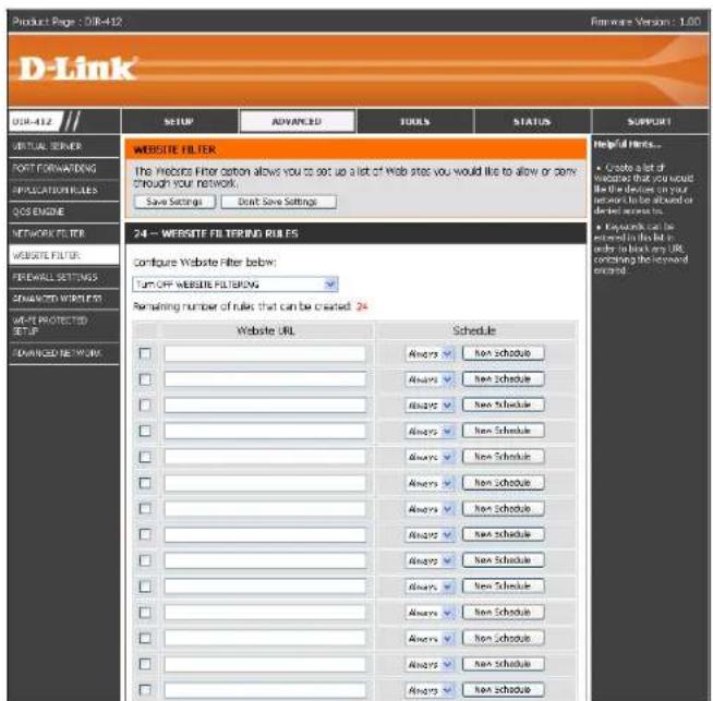 D-LINK DIR-412 - Website Filters - 1