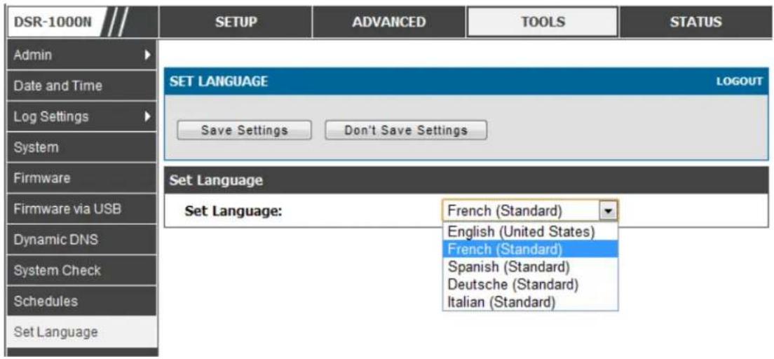 D-LINK DSR-150N - Tools > Set Language - 1