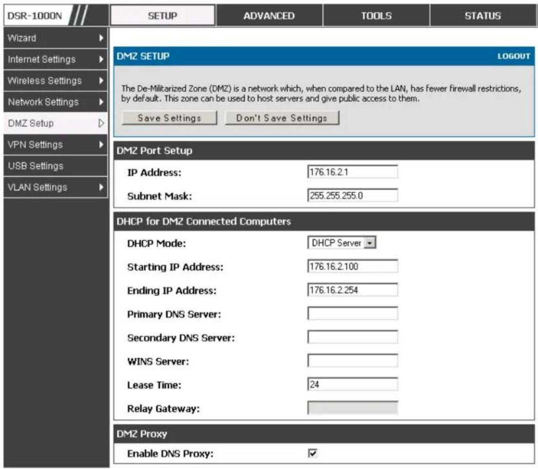 D-LINK DSR-150N - Setup > DMZ Setup > DMZ Setup Configuration - 1