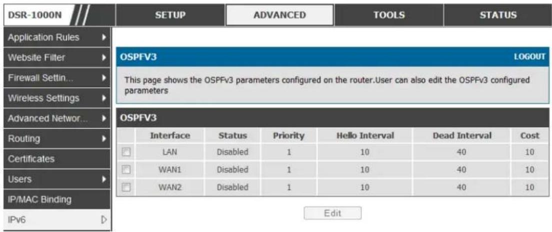 D-LINK DSR-150N - Advanced > IPv6 > OSPF - 1