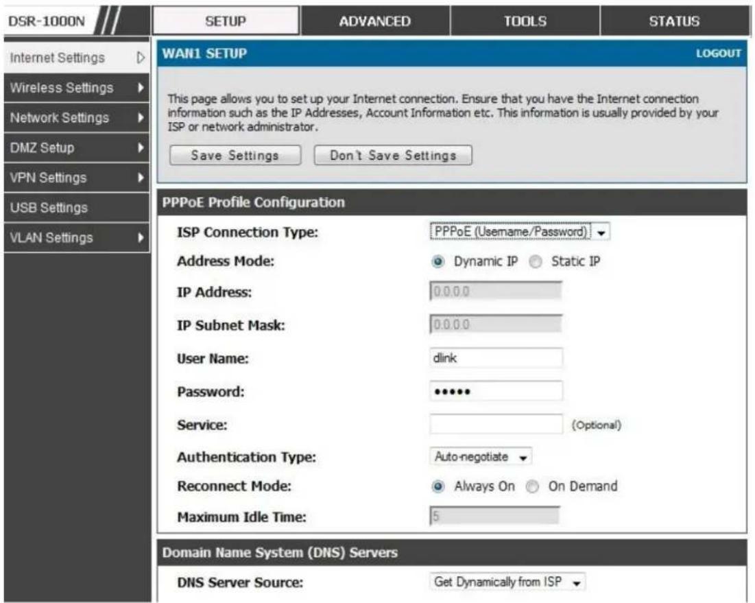 D-LINK DSR-150N - Setup > Internet Settings - 1