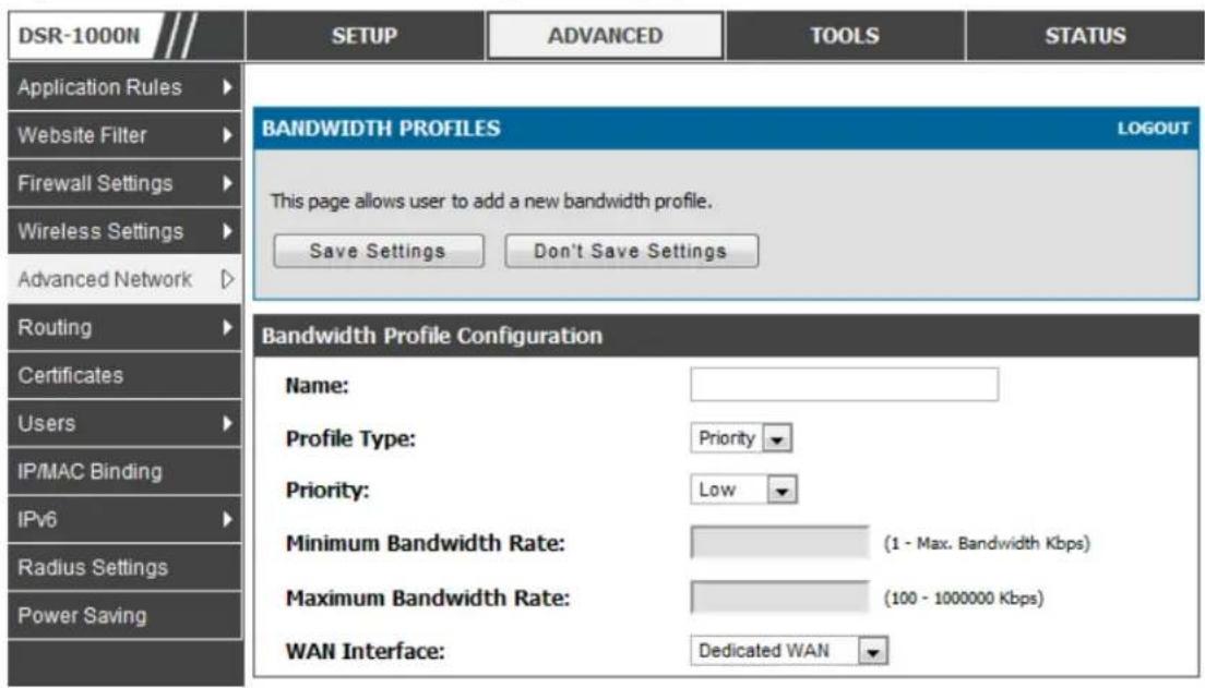 D-LINK DSR-150N - Advanced > Advanced Network > Traffic Management > Bandwidth Profiles - 2