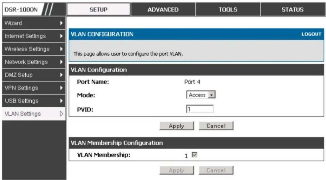D-LINK DSR-150N - Setup > VLAN Settings > Port VLAN - 2