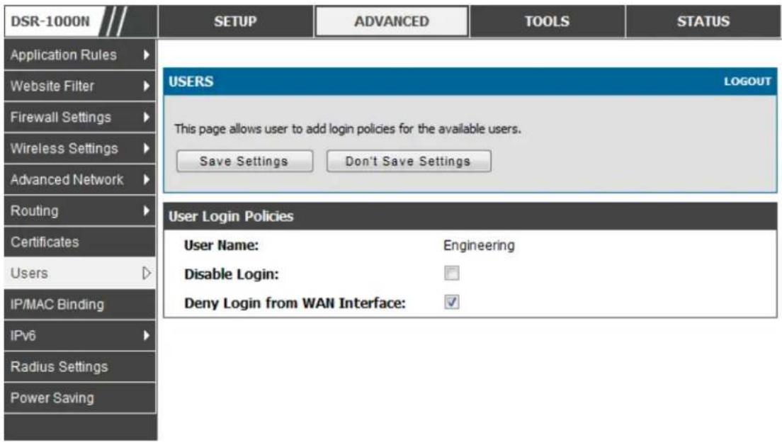 D-LINK DSR-150N - Configuration Access Control - 1