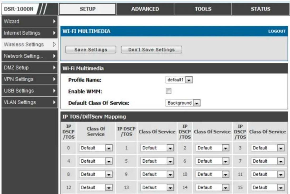 D-LINK DSR-150N - Setup > Wireless Settings > WMM - 1