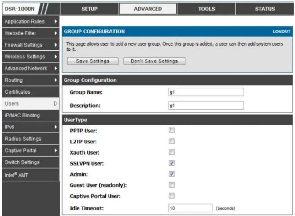 D-LINK DSR-150N - Advanced > Users > Groups - 2